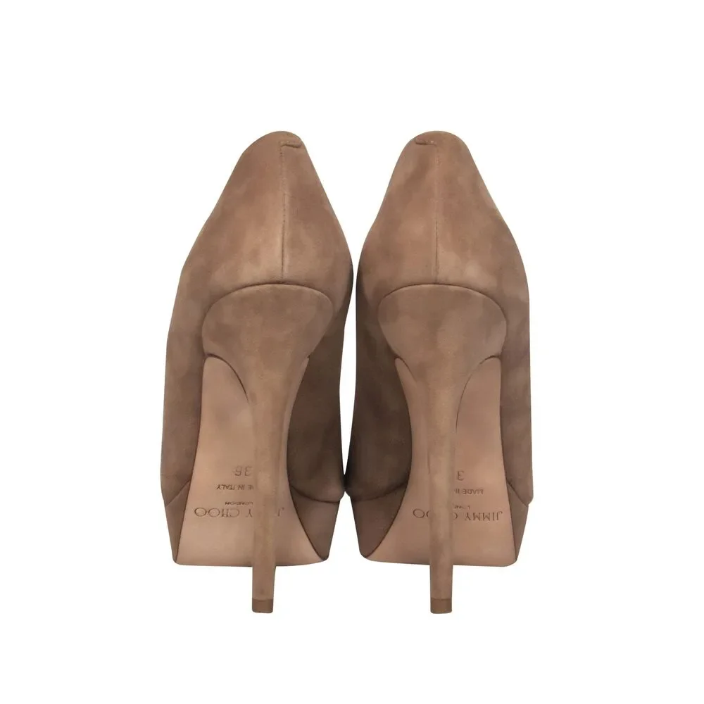 Jimmy Choo - Nude Suede Rounded Toe Platform Pumps Sz 6
